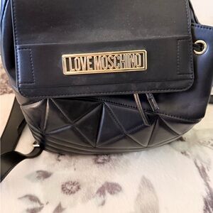 Love Moschino Black Quilted Logo Plaque Backpack